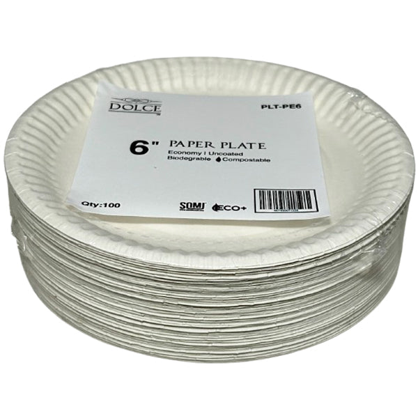 Dolce 6IN Paper Uncoated Plates 100 ct