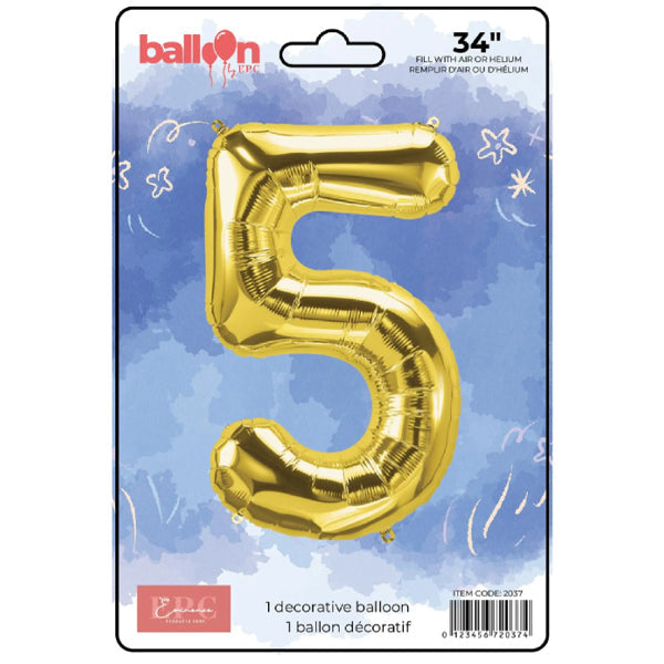 EPC Gold Foil Number 5 Balloon 34IN 1x10 ct
