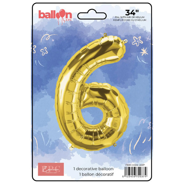 EPC Gold Foil Number 6 Balloon 34IN 1x10 ct