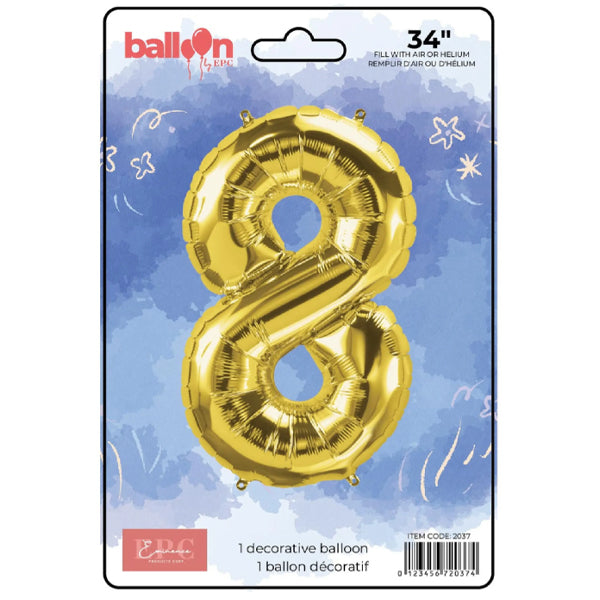 EPC Gold Foil Number 8 Balloon 34IN 1x10 ct