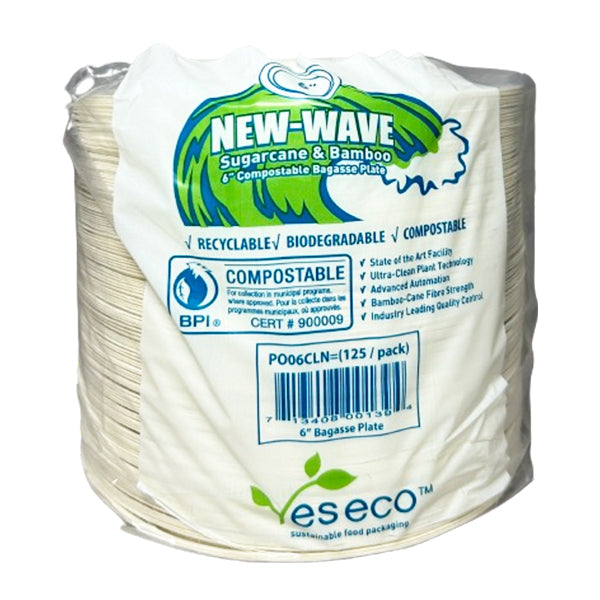 New Wave Sugarcane Bamboo 6in Bagasse Plate 125 ct