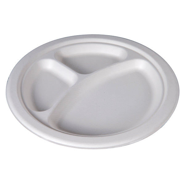 Newwave 10in Sugarcane Bamboo Bagasse 3 Comp Plate 125 ct