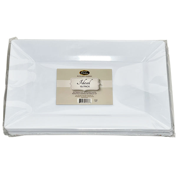 Party Couture Wht 9.5" Rectangle Dessert Plate 10-Pack
