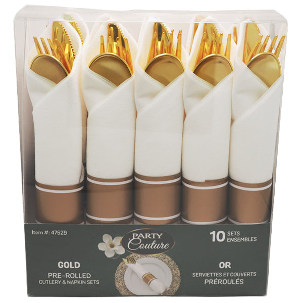 Party Couture Gold Pre-rolled Cutlery Set 10-Pack