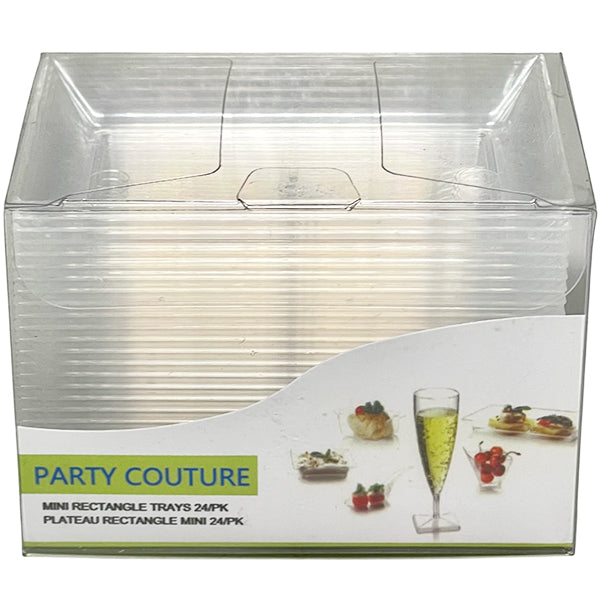 Party Couture Clear Mini Rectangle Tray 24-Pack