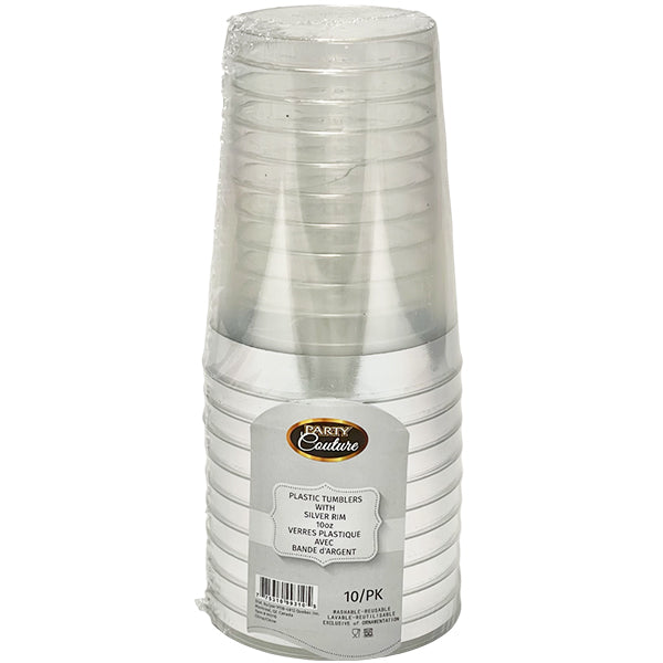 Naturale Clear 10 oz Tumbler Silver Band 10-Pack