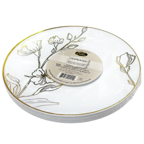Naturale 7.5" White Plates w/ Gold Flower 10-Pack