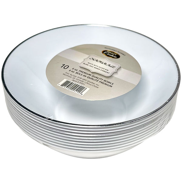 Naturale 6 oz White Bowls w/ Silver Rim 10-Pack