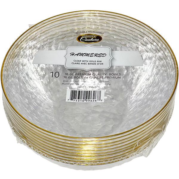 Madison 16 oz Hammered Clear w/ Gold Rim Bowls 10-Pack