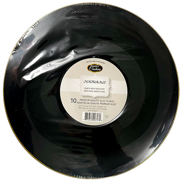 Naturale 10.25" Black Plate w/ Gold Rim 10-Pack