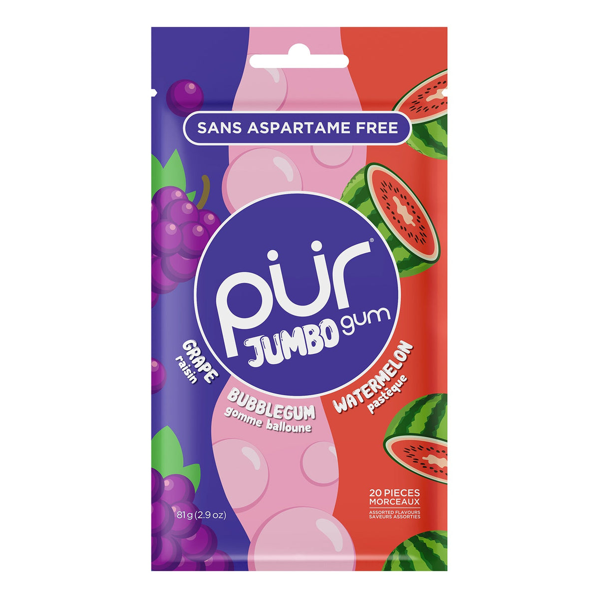 PUR Jumbo Gum Grape Bubblegum Watermelon 81 g