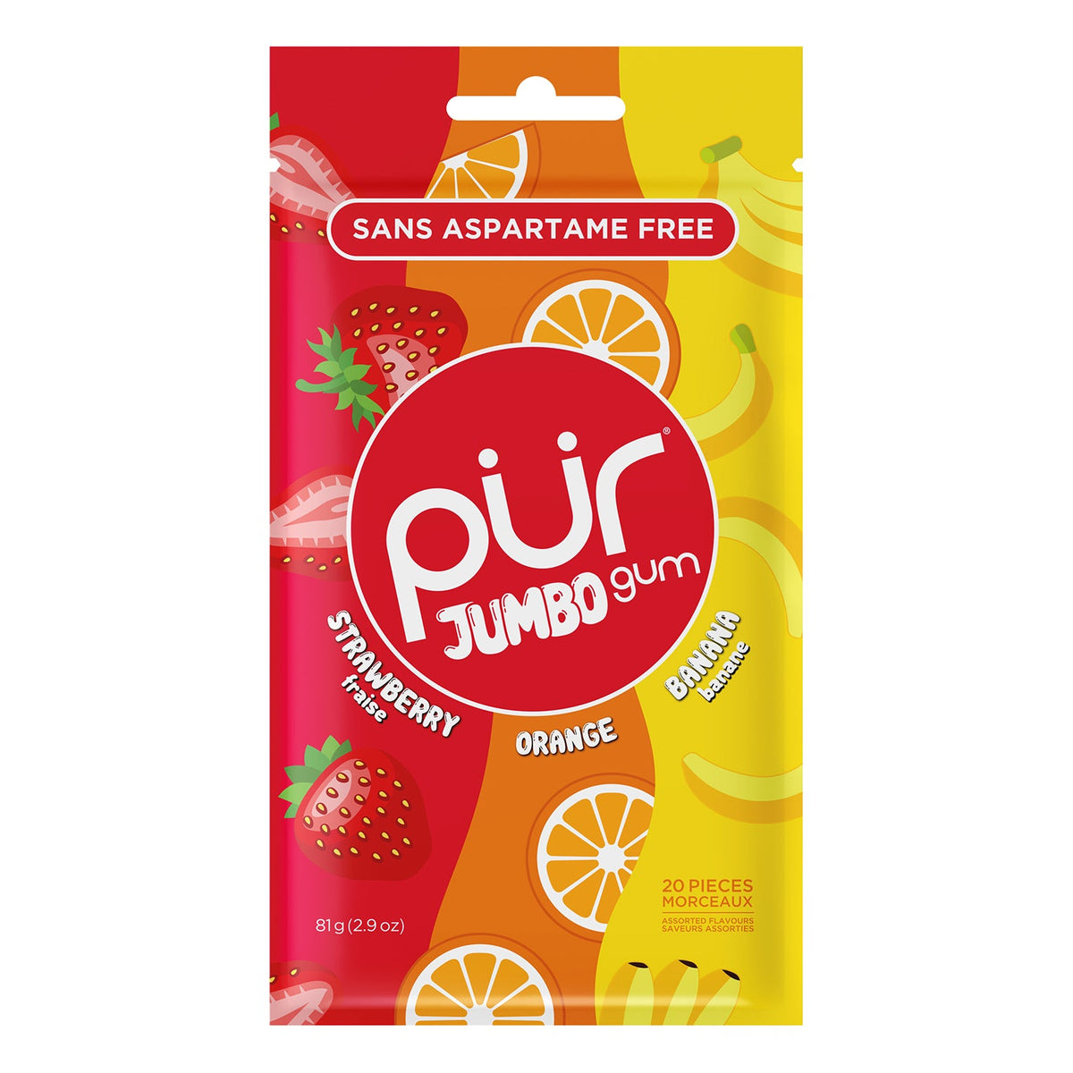PUR Jumbo Gum Strawberry Banana Orange 81 g