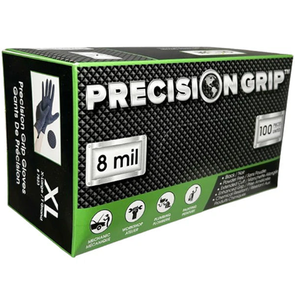 Precision Grip Nitrile Gloves Powder Free 8MIL Black X-large 100 ct