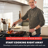 GreenPan x Bobby Flay,Cast Iron Pre-Seasoned 16.75 x 11.4” Reversible Double Burner Griddle, Rectangular Grill, Black
