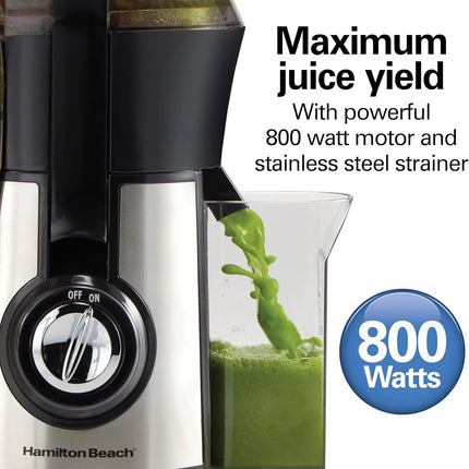 Hamilton Beach Big Mouth Juicer 800W, 3" Feed Chute, Stainless Steel, Easy Clean 67608