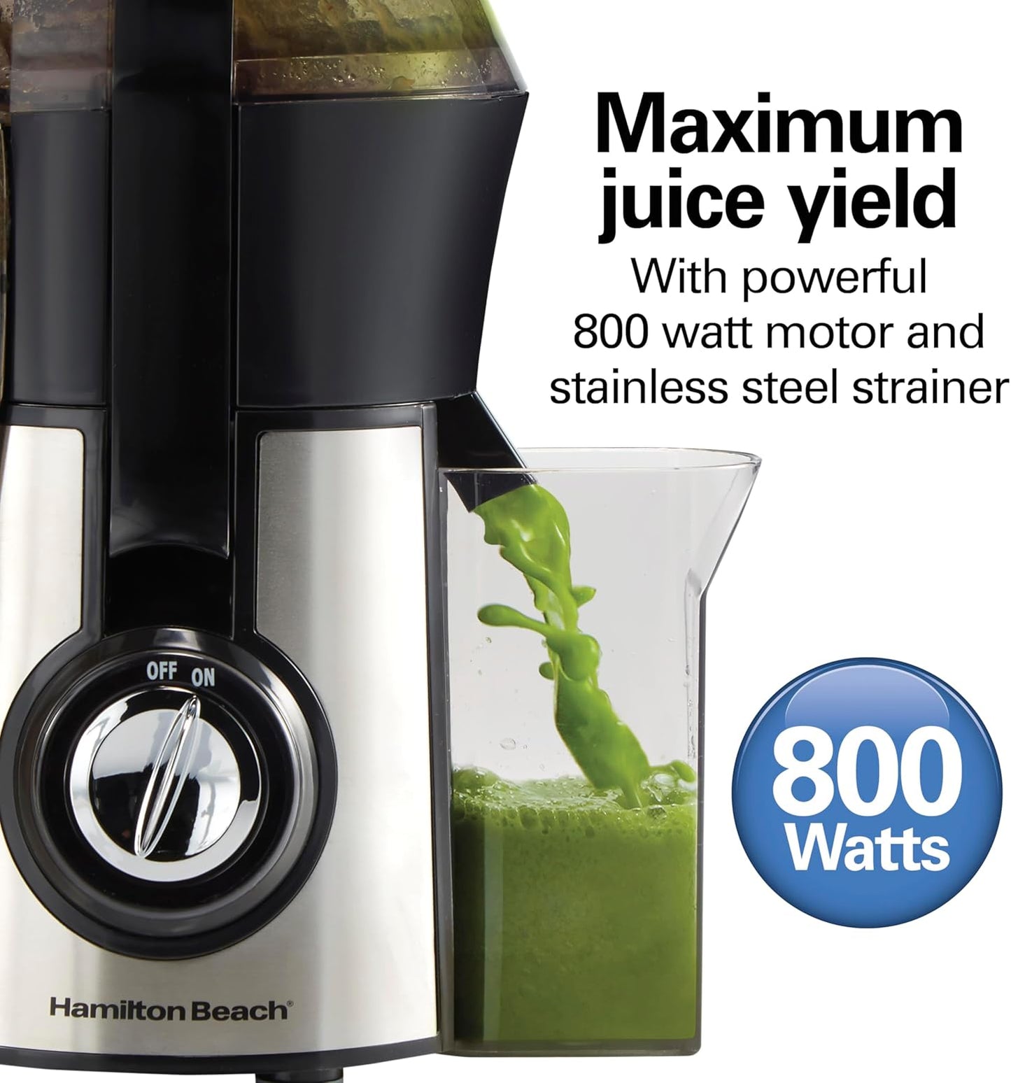 Hamilton Beach Big Mouth Juicer 800W, 3" Feed Chute, Stainless Steel, Easy Clean 67608