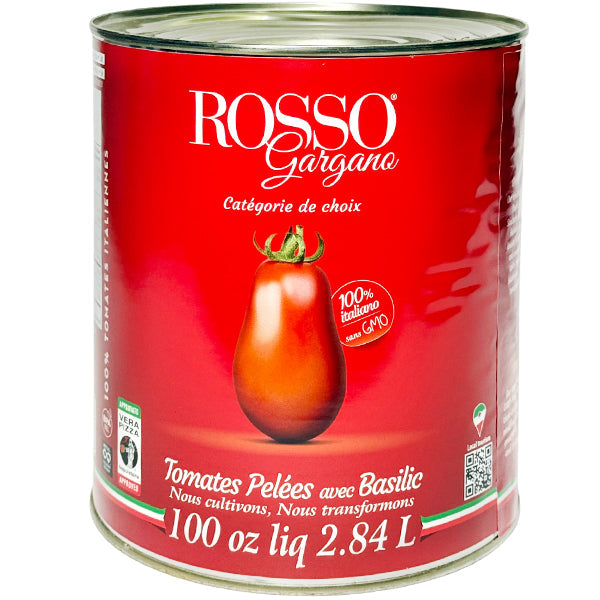 Rosso Gargano Italian Whole Peeled Tomatoes w/ Basil 100 oz