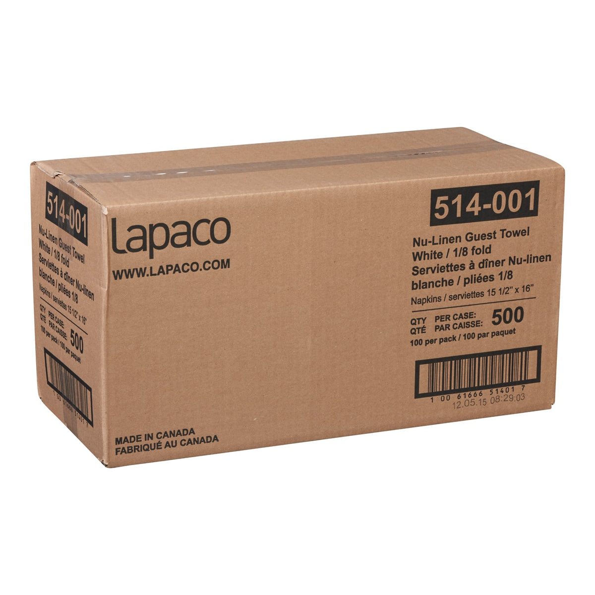 Lapaco Nu-linen White Dinner Napkin 1/8 Fold 5x100 ct