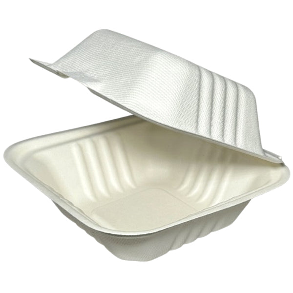 New Wave 6in Bagasse Burger Clamshell 4x125 ct