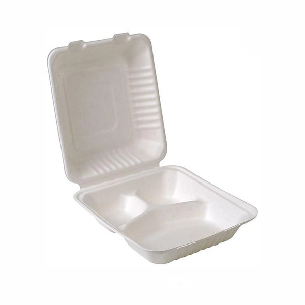 New Wave Bagasse 3 Comp Clamshell 8IN 4x50 ct