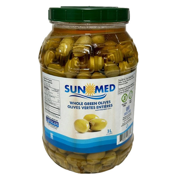 Sun Med Green Whole Olives- Extra Jumbo 3 L