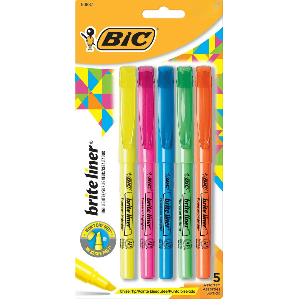 BIC HIGHLIGHTERS - CHISEL TIP 5PCS