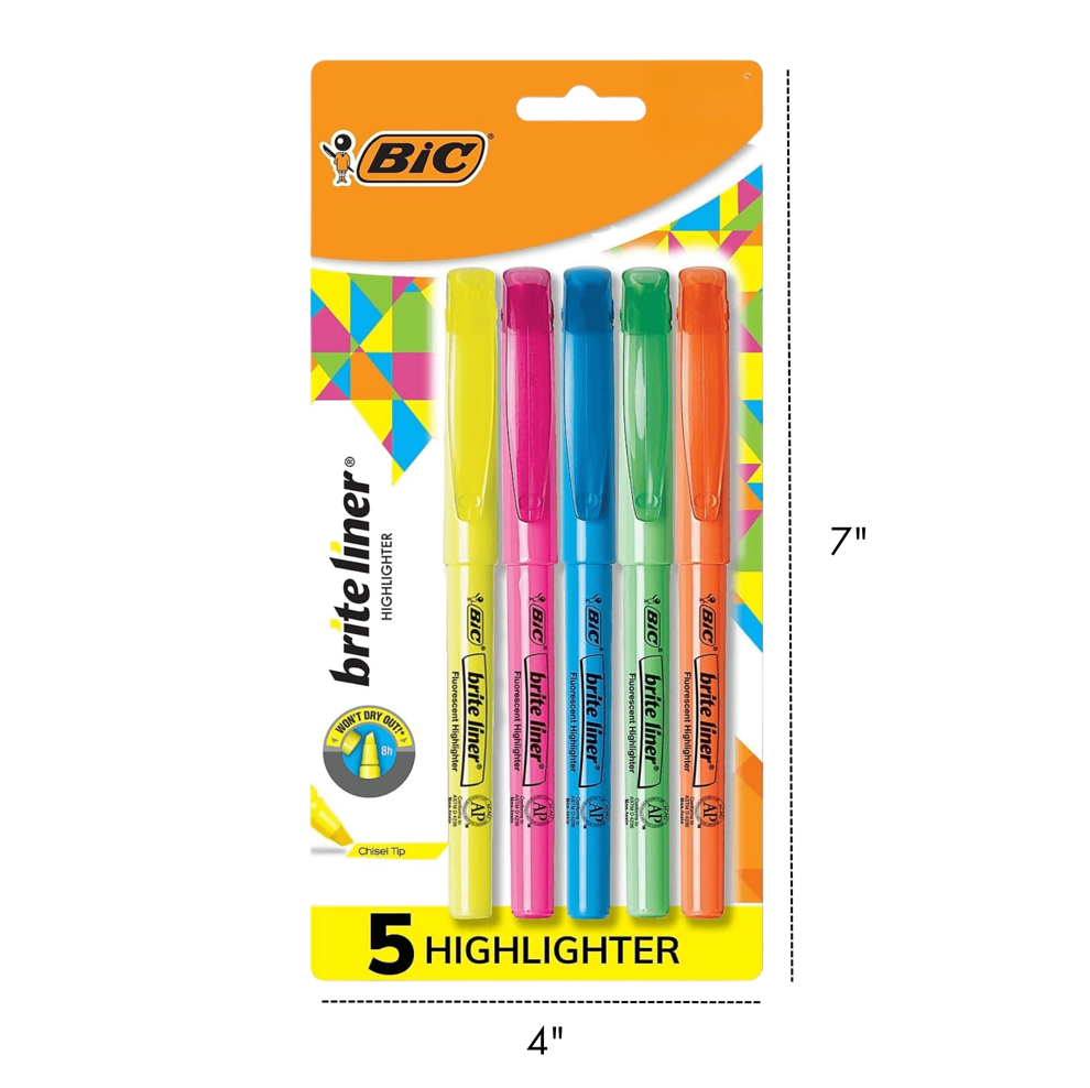 BIC HIGHLIGHTERS - CHISEL TIP 5PCS
