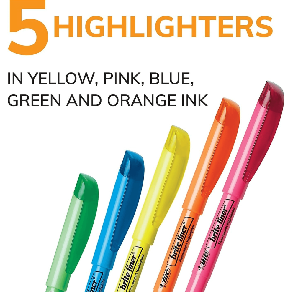 BIC HIGHLIGHTERS - CHISEL TIP 5PCS