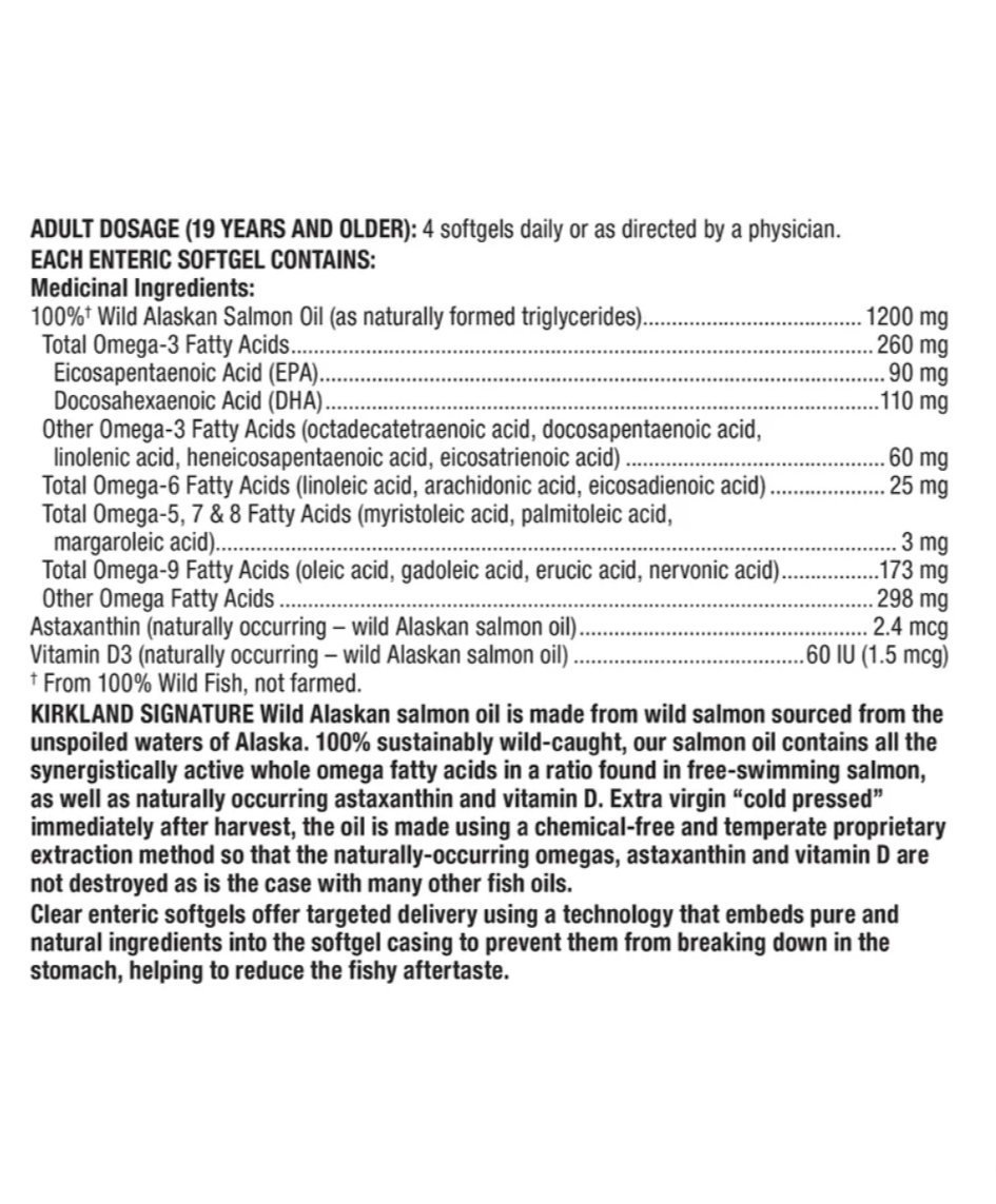 Kirkland Signature 100% Wild Alaskan Salmon Whole Fish Oil, 320 Softgels