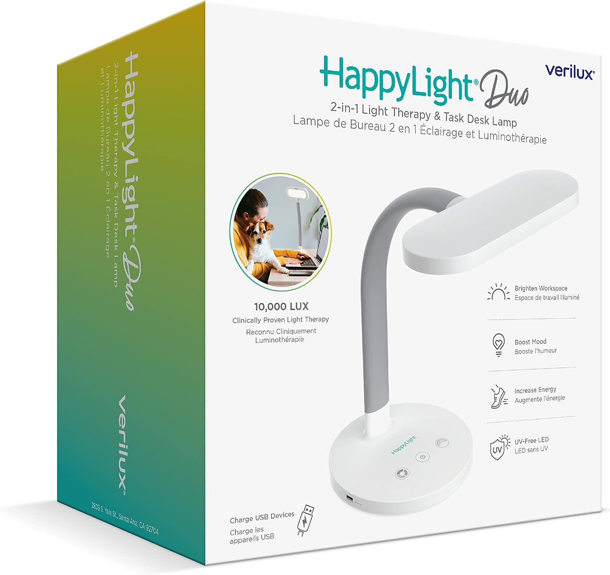 Verilux HappyLight Duo - 2-in-1 Light Therapy & Task Desk Lamp