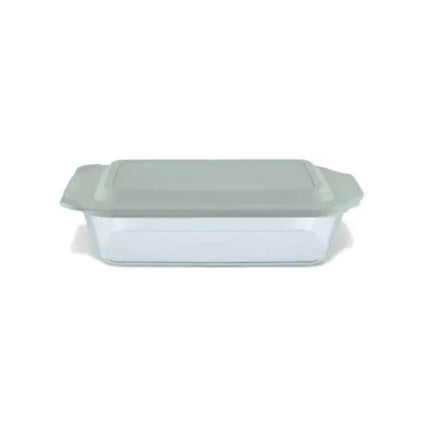 PYREX 1134584 Deep 7 x 11" Rectangle Glass Baking Dish with Sage Green Lid