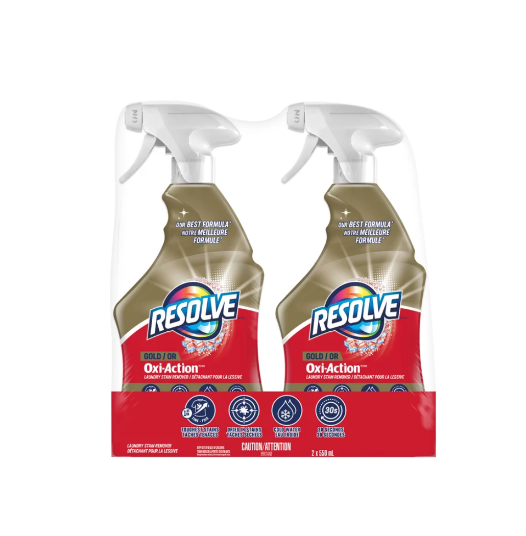 Resolve Gold Oxi-Action Laundry Stain Remover Trigger, 2 Pack ( 2 x 550 mL)