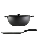 Tramontina Cast Iron Deep Kadai and Flat Tawa Cookware Set, 3-pieces