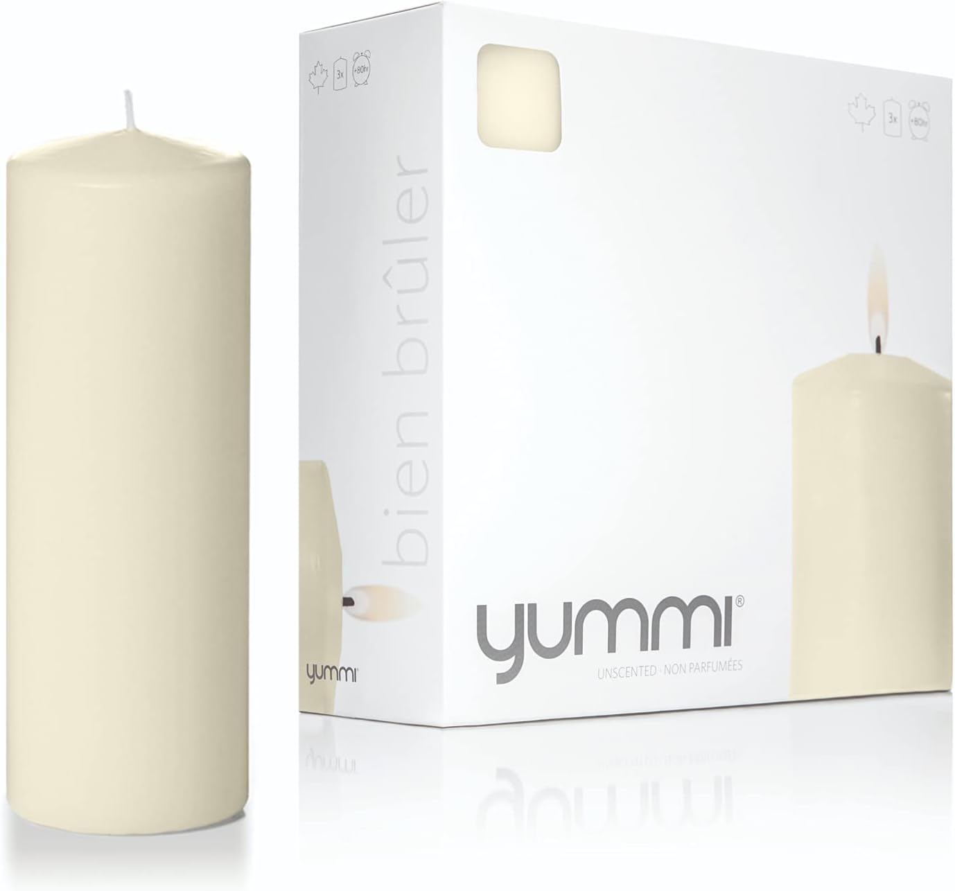 Yummi 3" x 8" Round Pillar Candles - 3 per Pack