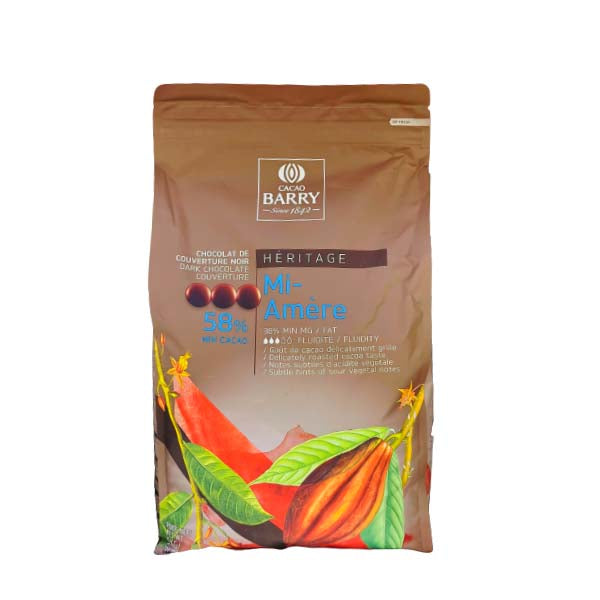 Cacao Barry Mi Amere 58% Semi Sweet Chocolate Pistoles 4x5 kg