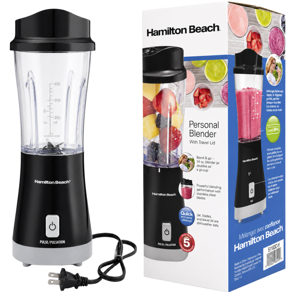 HAMILTON BEACH PERSONAL BLENDER WITH TRAVEL LID #51109CR