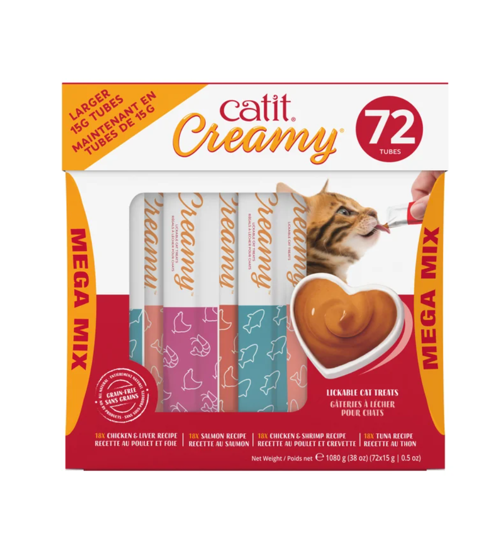 Catit Creamy Lickable Treats, Mega Mix of 72 x 15g Tubes