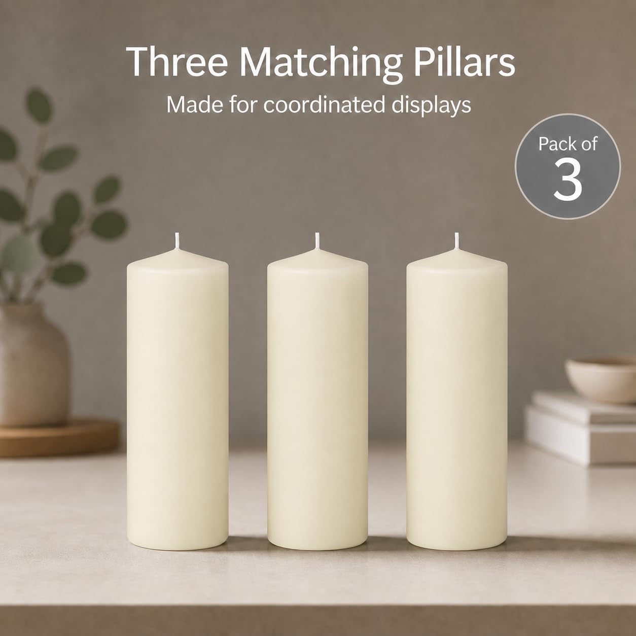 Yummi 3" x 8" Round Pillar Candles - 3 per Pack