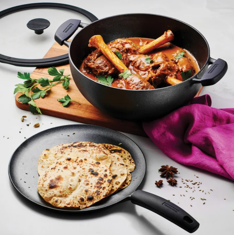 Tramontina Cast Iron Deep Kadai and Flat Tawa Cookware Set, 3-pieces