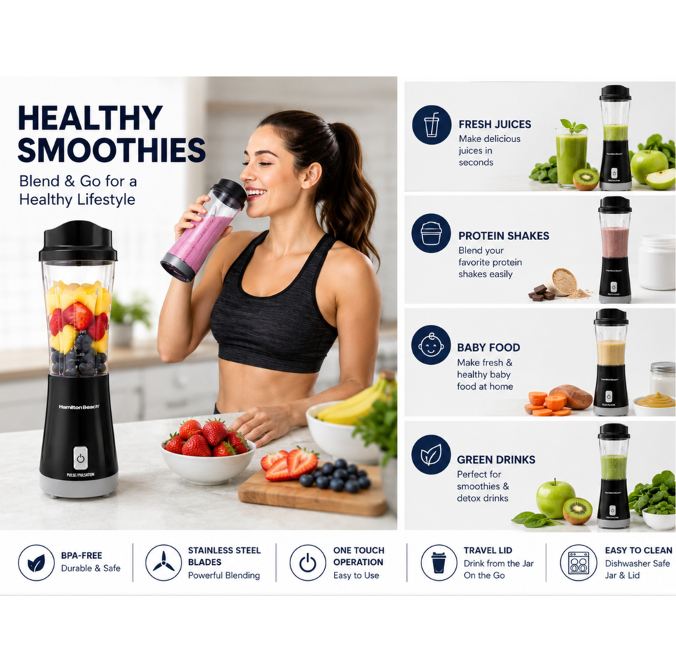 HAMILTON BEACH PERSONAL BLENDER WITH TRAVEL LID #51109CR