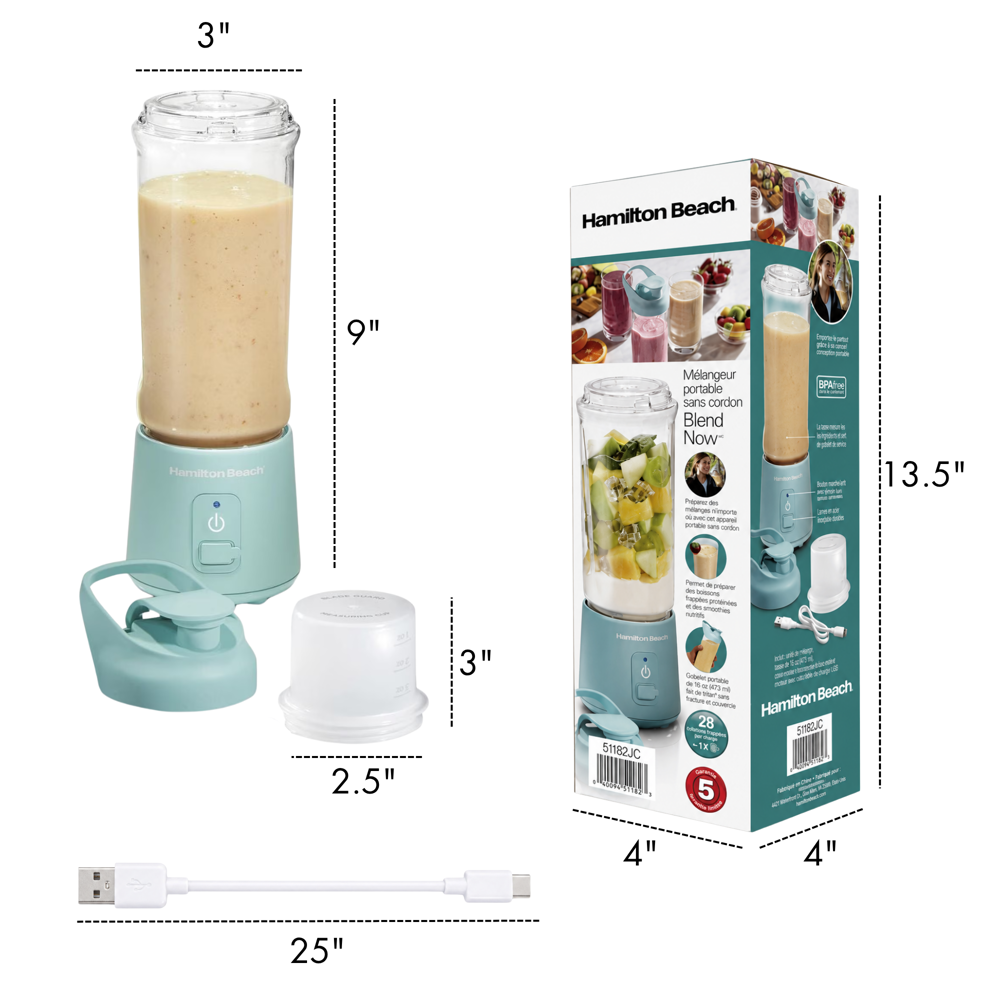 HAMILTON BEACH PORTABLE CORDLESS BLENDER #51182JC