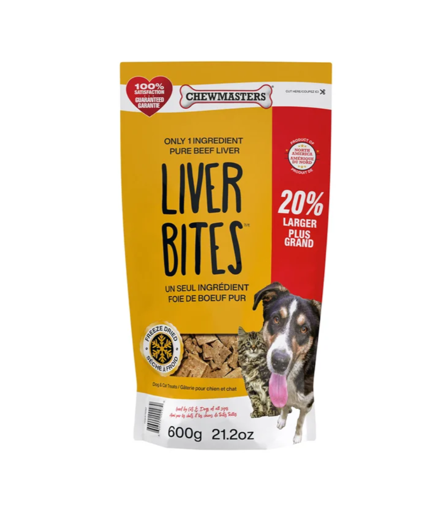 Chewmasters Freeze Dried Beef Liver Bites Dog Treats, 600g (21.1 oz)