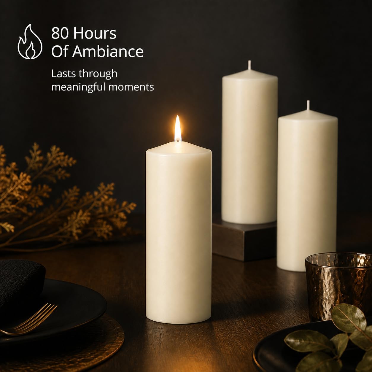 Yummi 3" x 8" Round Pillar Candles - 3 per Pack