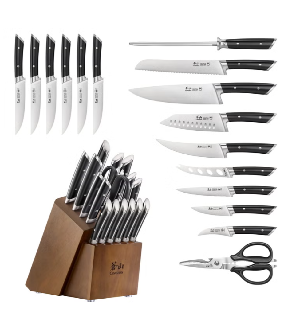 Cangshan Rainier Series German Steel Forged Knife Block Set, 17-piece