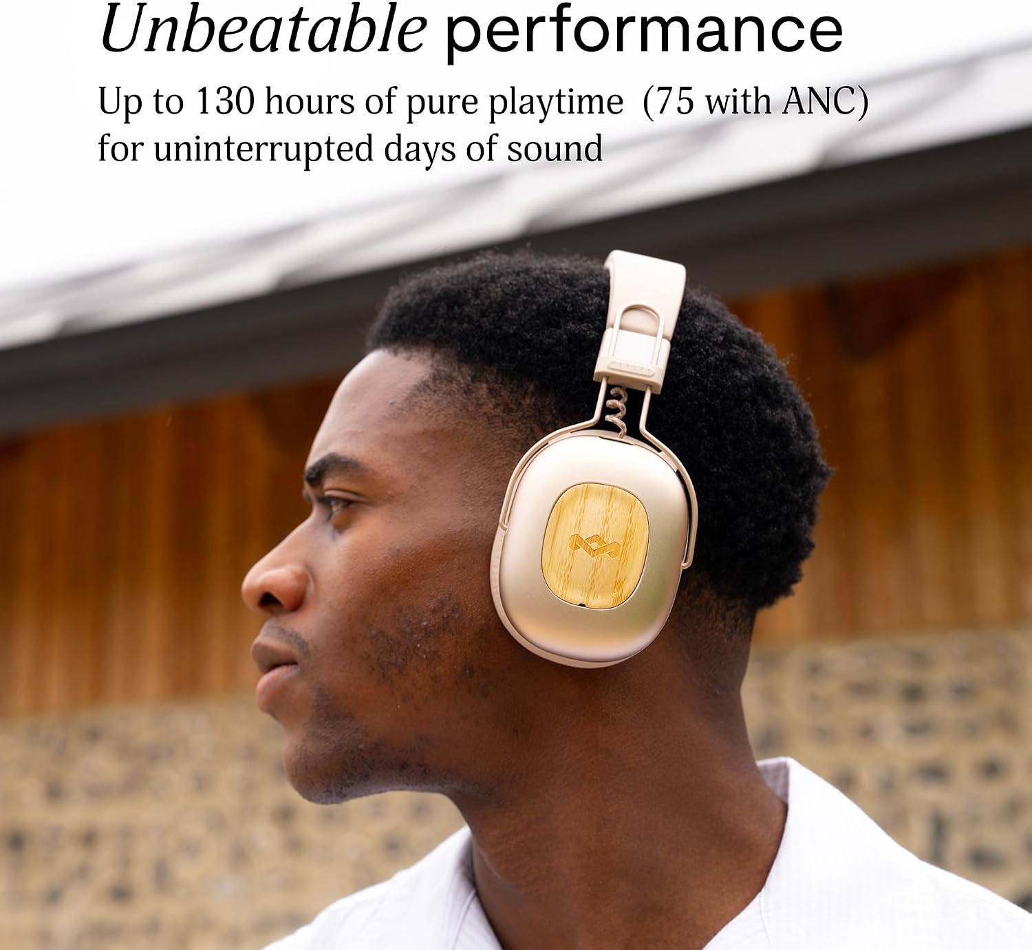 House of Marley Positive Vibration Rebel Wireless ANC Headphones - Over Ear Bluetooth Earphones with Adaptive Noise Cancelling, 130 H Playtime, IPX5, Sustainable Materials