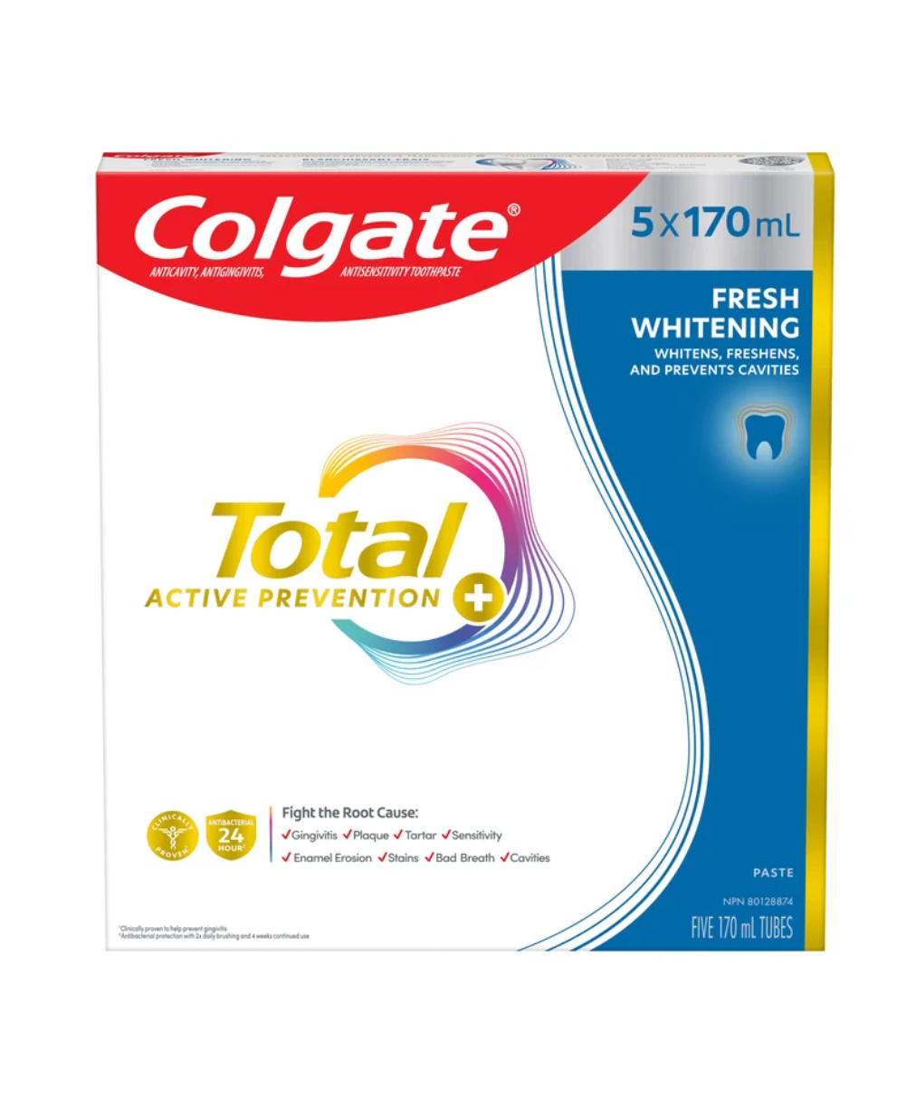 Colgate Active Prevention Plus Fresh Whitening Toothpaste, 5 X 170 mL