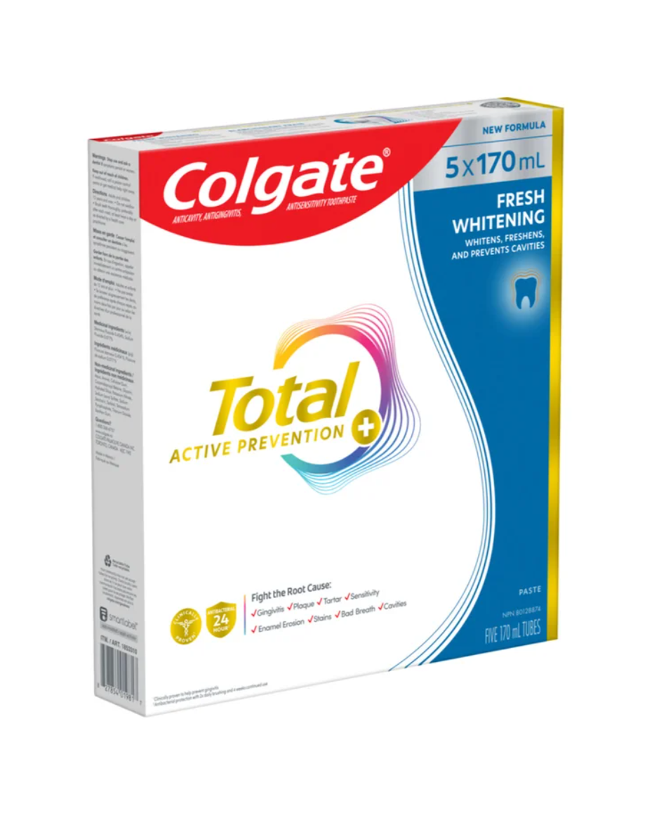 Colgate Active Prevention Plus Fresh Whitening Toothpaste, 5 X 170 mL