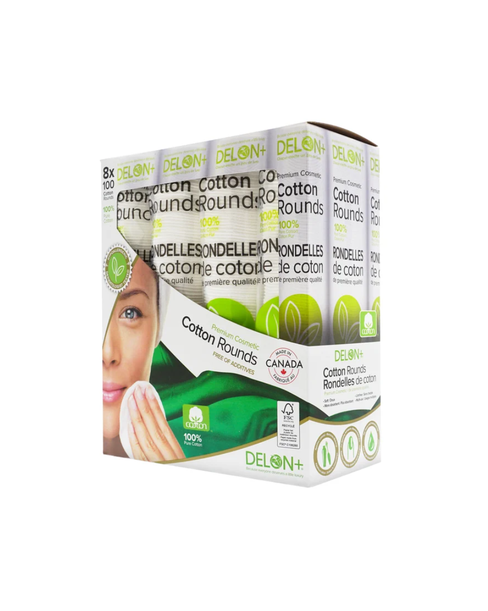 Delon Premium Cosmetic Cotton Rounds, 8-pack of 100