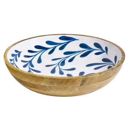 Maison Neuve , Enamelled Mango Wood Salad Bowl & Servers, 44 cm (17.3 in.), Brown