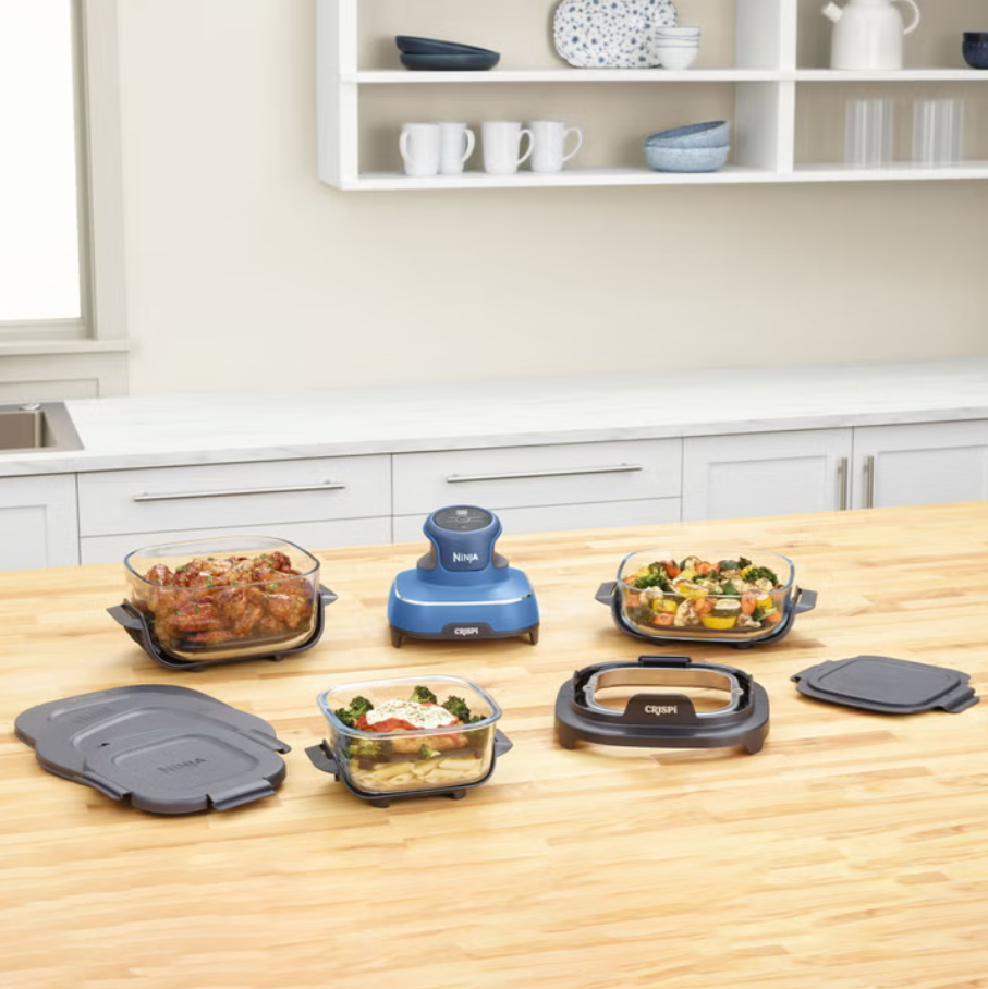 Ninja Crispi 5-in-1 Portable Glass Air Fry Cooking System, 3 Containers and Cover